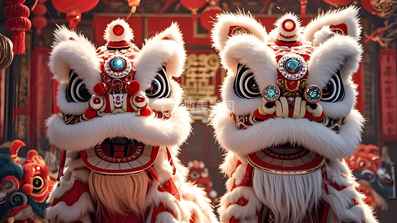 高清大图下载【趣麦麦图】狮子舞者在欢庆的气氛中表演