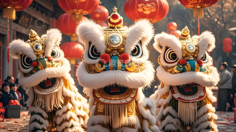 高清大图下载【趣麦麦图】春节庆典中的舞狮表演