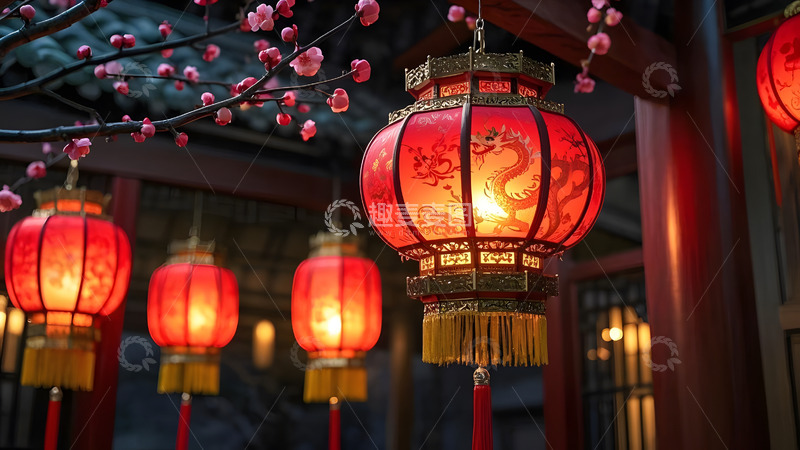 高清大图下载【趣麦麦图】红灯笼装饰下的夜晚街道