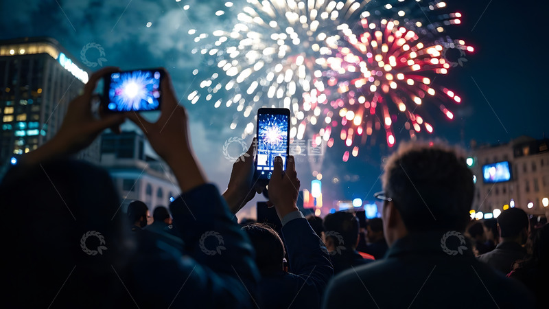 高清大图下载【趣麦麦图】人群与烟花同庆