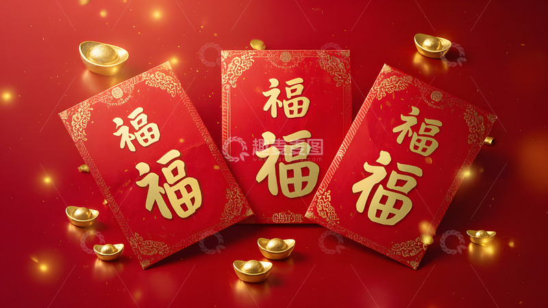 高清大图下载【趣麦麦图】春节红色红包与金元宝