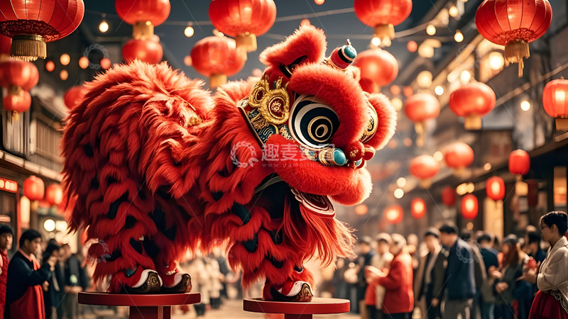 高清大图下载【趣麦麦图】齐心协力的舞狮表演