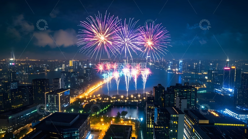 高清大图下载【趣麦麦图】城市庆典烟花绽放