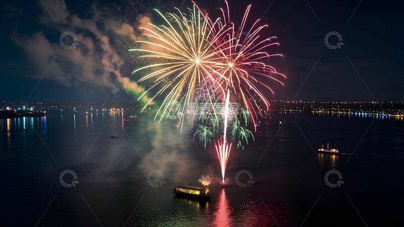 高清大图下载【趣麦麦图】烟花与夜景交相辉映