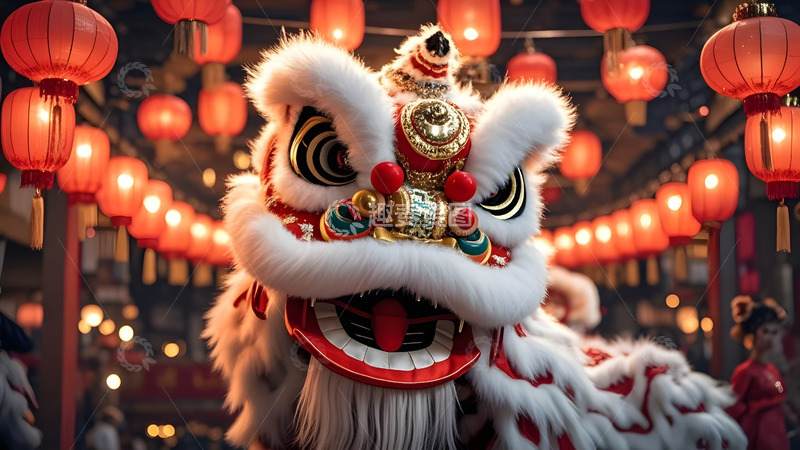 高清大图下载【趣麦麦图】雄壮的舞狮表演