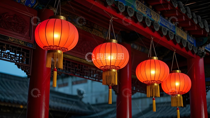 高清大图下载【趣麦麦图】春节的红灯笼与夜晚景致