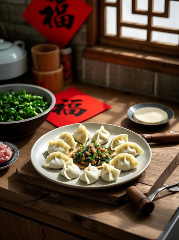 春节包饺子高清摄影图片