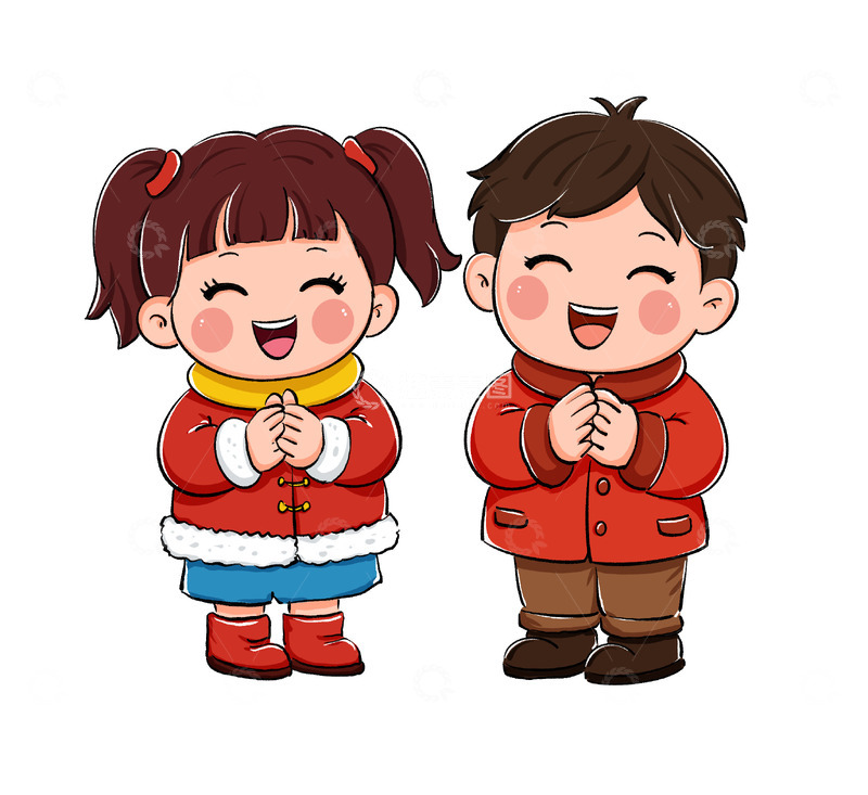 源文件下载【趣麦麦图】新年春节拜年的小孩子插画新年快乐