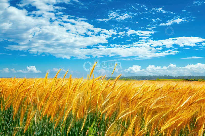 高清大图下载【趣麦麦图】金色的麦田和蓝天白云