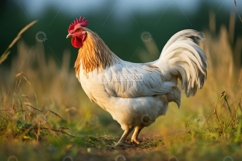 高清大图下载【趣麦麦图】草地上的一只公鸡