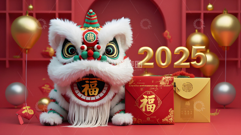 高清大图下载【趣麦麦图】新春舞狮吉祥物装饰