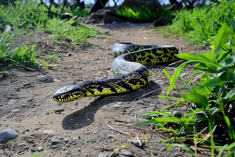 高清大图下载【趣麦麦图】草地上的一条花蛇
