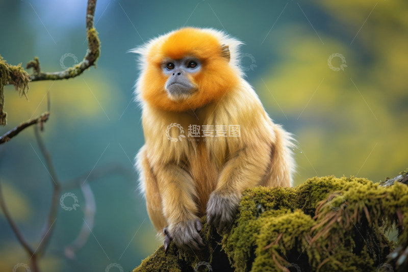 高清大图下载【趣麦麦图】站在树桩上的金丝猴