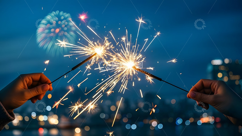 高清大图下载【趣麦麦图】手持烟花迎接新年