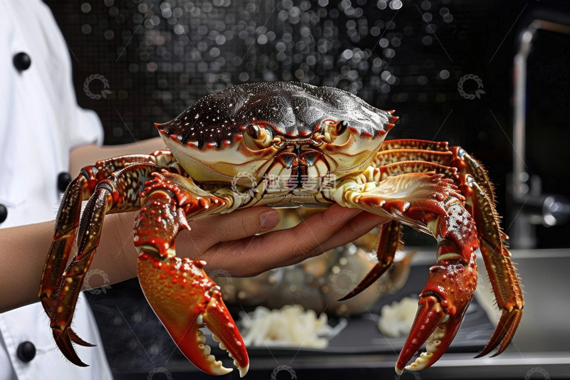 高清大图下载【趣麦麦图】厨师手拿大闸蟹