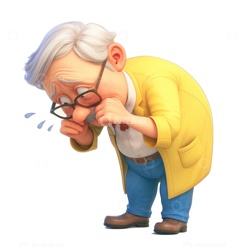 高清大图下载【趣麦麦图】卡通简约哭泣的老年人