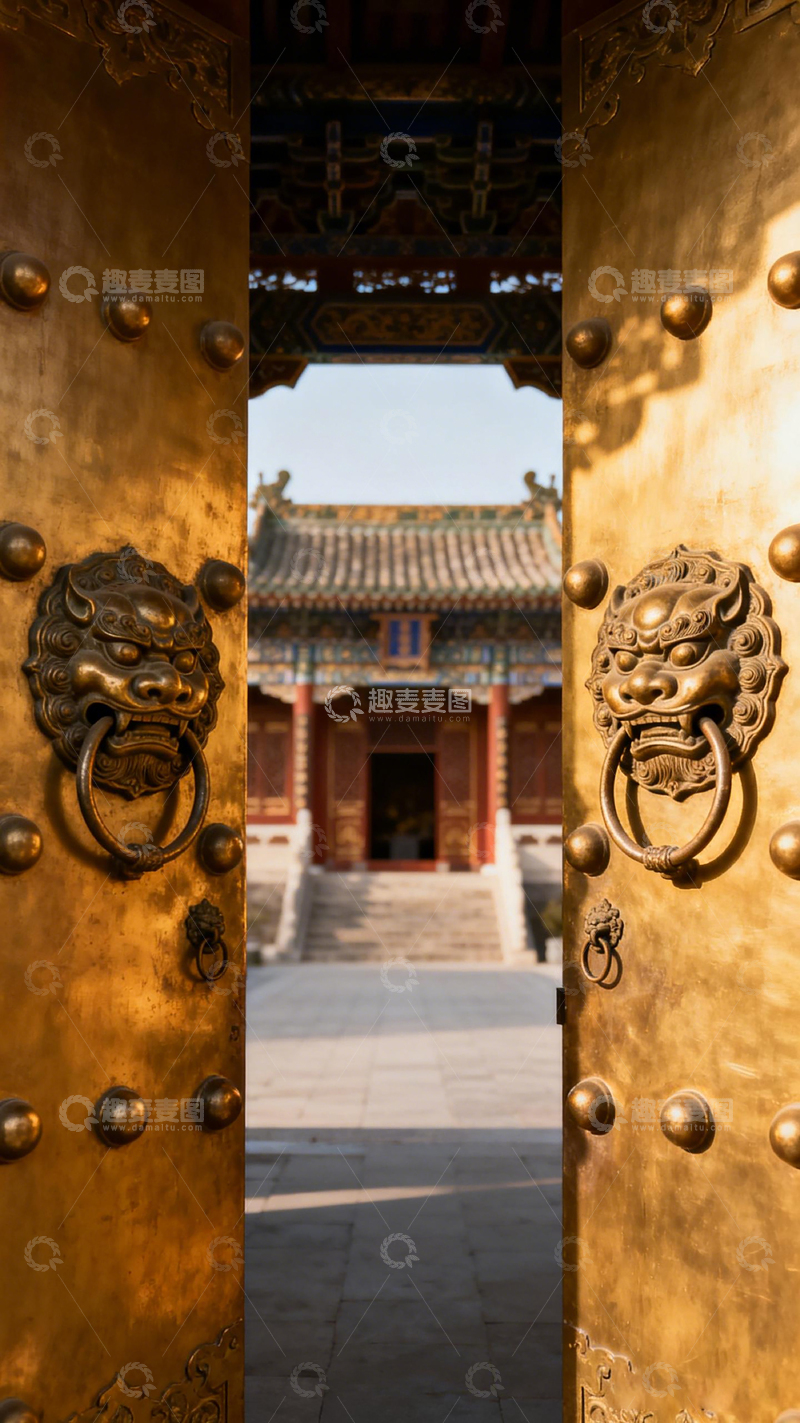 高清大图下载【趣麦麦图】金色门环古建筑风光