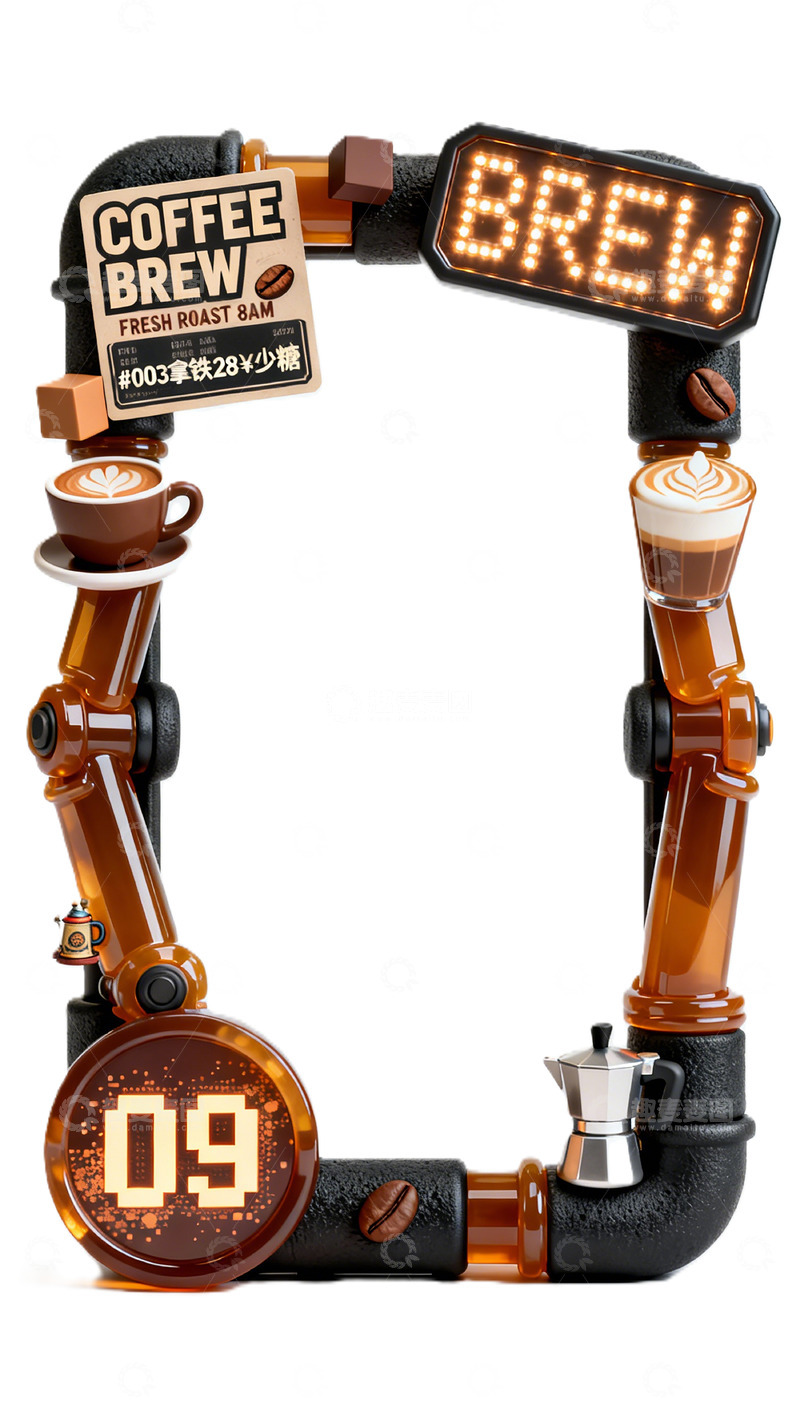 高清大图下载【趣麦麦图】机械咖啡机器人创意装饰