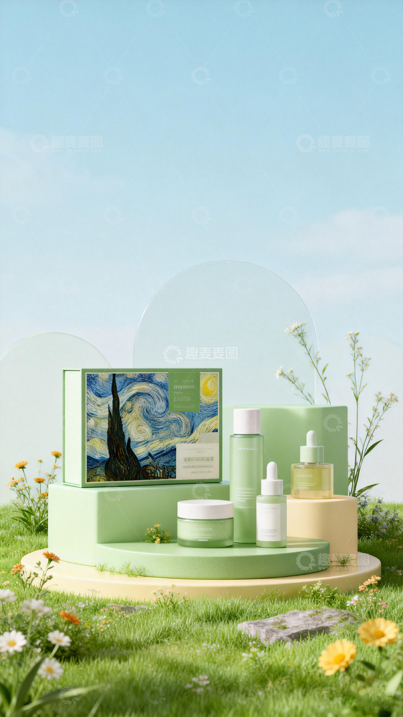 高清大图下载【趣麦麦图】绿色护肤品户外展示设计