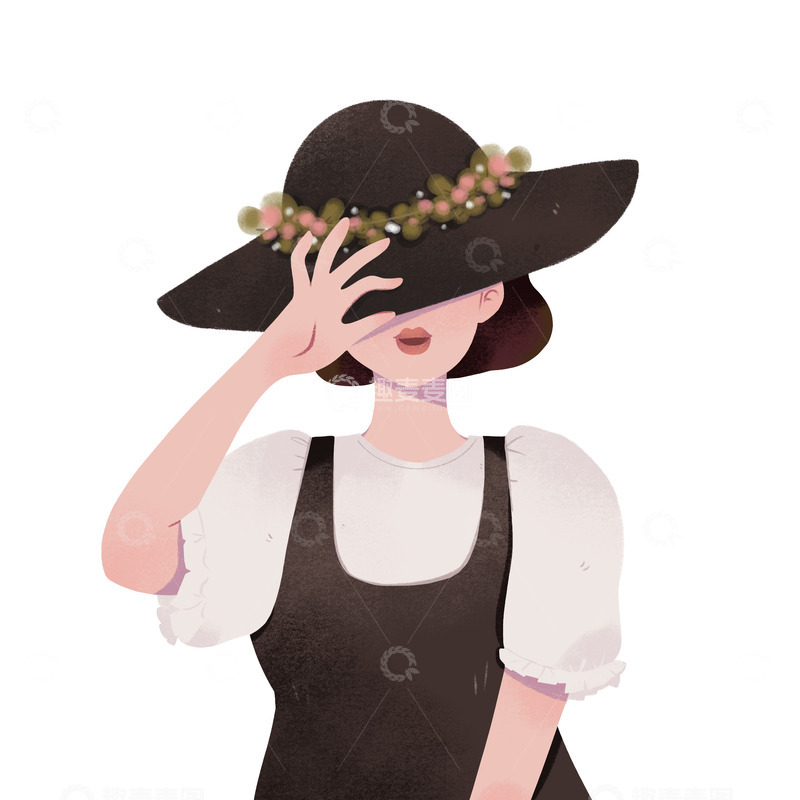 源文件下载【趣麦麦图】三八妇女节优雅女性美女遮阳帽