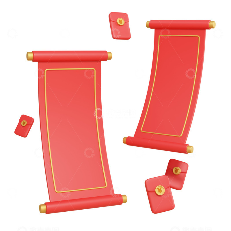 源文件下载【趣麦麦图】3D立体红包卷轴装饰