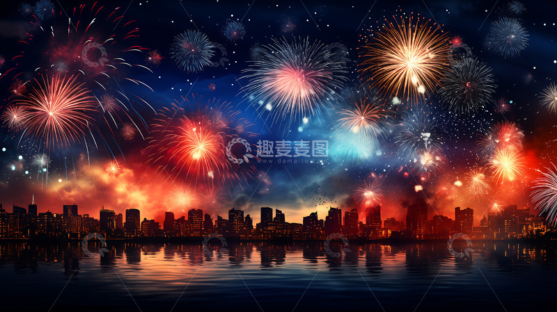 高清大图下载【趣麦麦图】新春夜景城市烟花