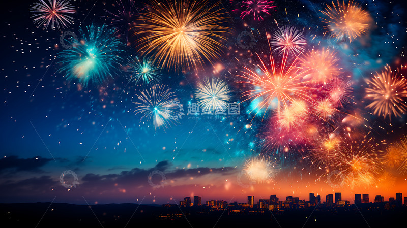 高清大图下载【趣麦麦图】新春城市烟花夜景