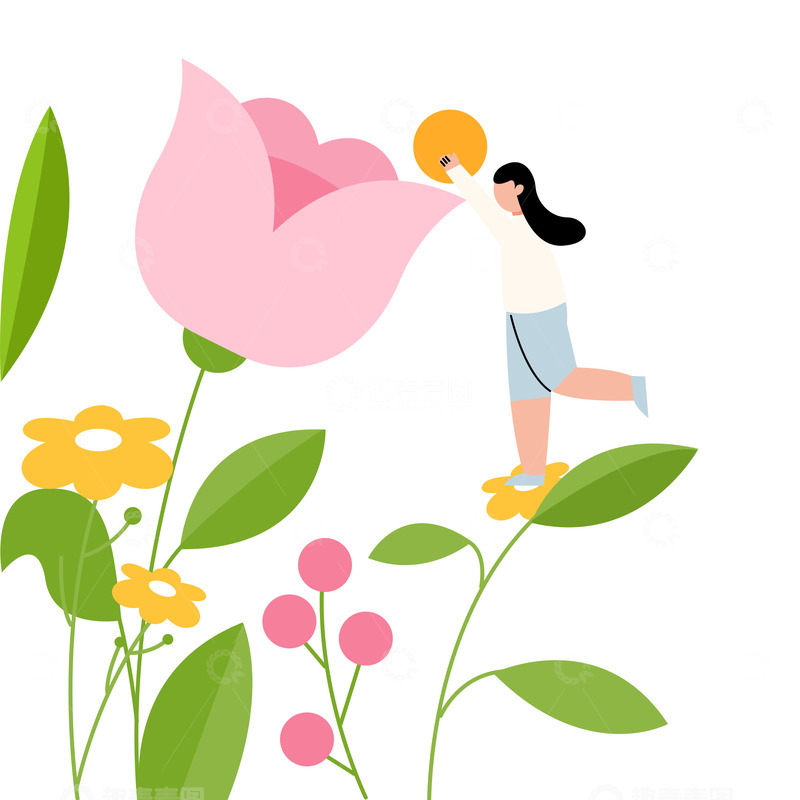 源文件下载【趣麦麦图】春日游园会美女花草