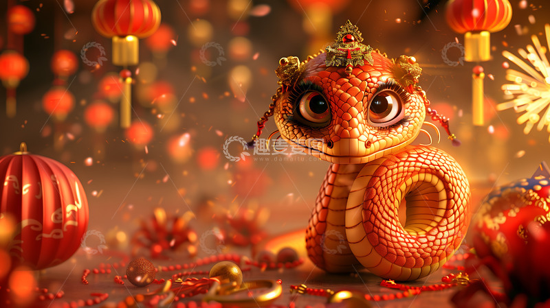 高清大图下载【趣麦麦图】春节生肖形象蛇年