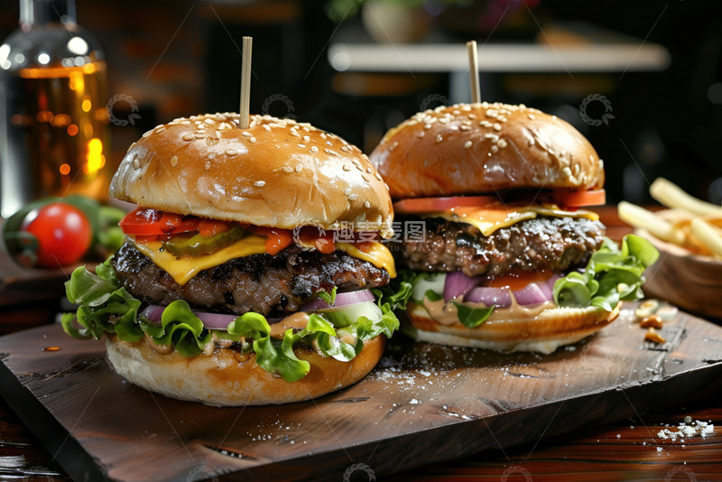 高清大图下载【趣麦麦图】两个牛肉大汉堡