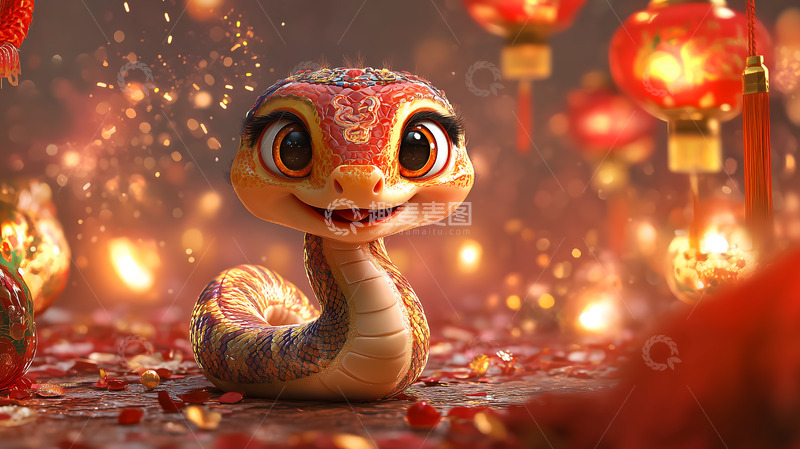 高清大图下载【趣麦麦图】春节喜庆蛇年生肖