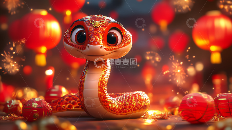 高清大图下载【趣麦麦图】生肖形象蛇年春节