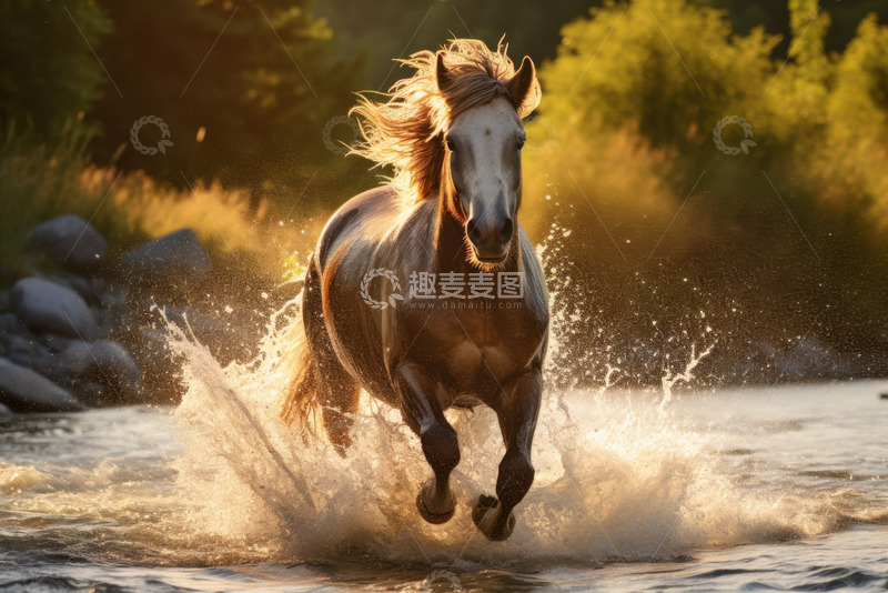 高清大图下载【趣麦麦图】过河的一匹骏马
