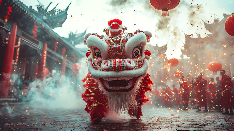高清大图下载【趣麦麦图】春节醒狮舞狮节日