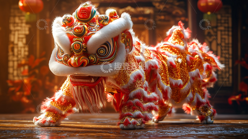 高清大图下载【趣麦麦图】节日新春舞狮醒狮