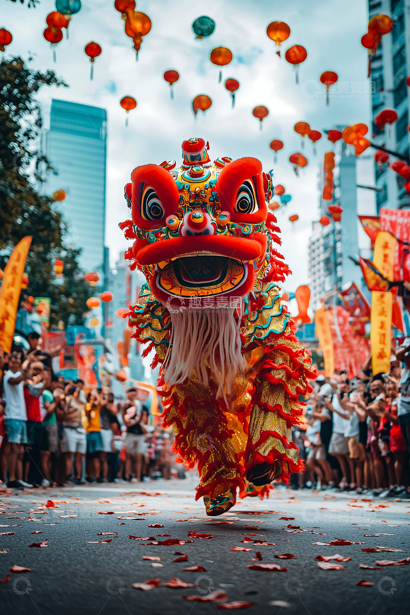 高清大图下载【趣麦麦图】春节节日醒狮舞狮