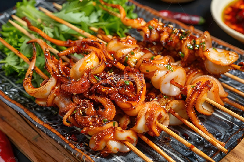 高清大图下载【趣麦麦图】一盘烤鱿鱼串美食