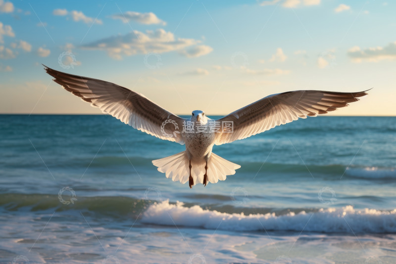 高清大图下载【趣麦麦图】大海上飞翔的一只海鸥