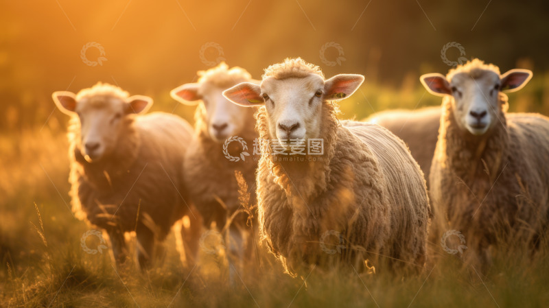 高清大图下载【趣麦麦图】一群绵羊站在草原