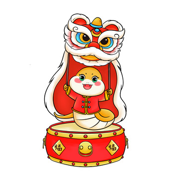 蛇年创意舞狮可爱国风插画