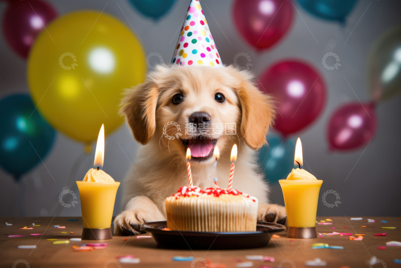高清大图下载【趣麦麦图】过生日的可爱小狗