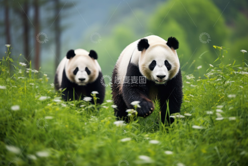 高清大图下载【趣麦麦图】野外行走的大熊猫