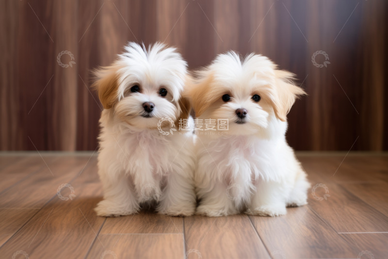 高清大图下载【趣麦麦图】坐在地板上的两只小狗