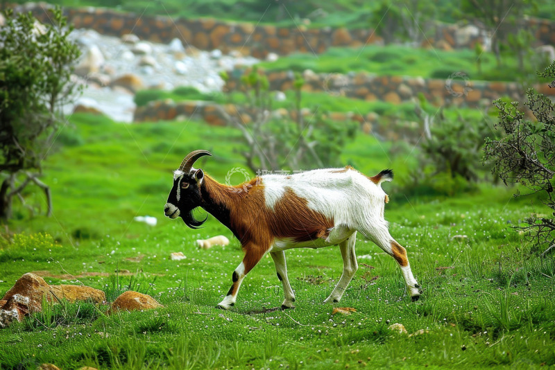 高清大图下载【趣麦麦图】草地上行走的一只山羊