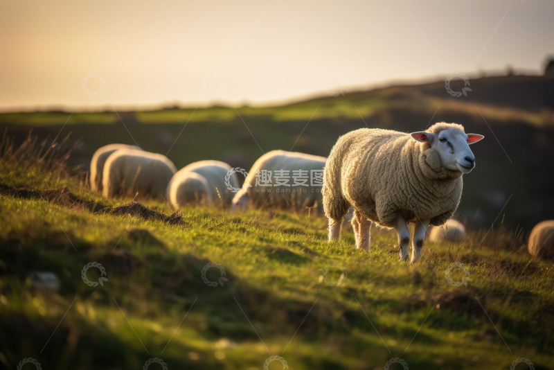 高清大图下载【趣麦麦图】山坡上站立的一只绵羊