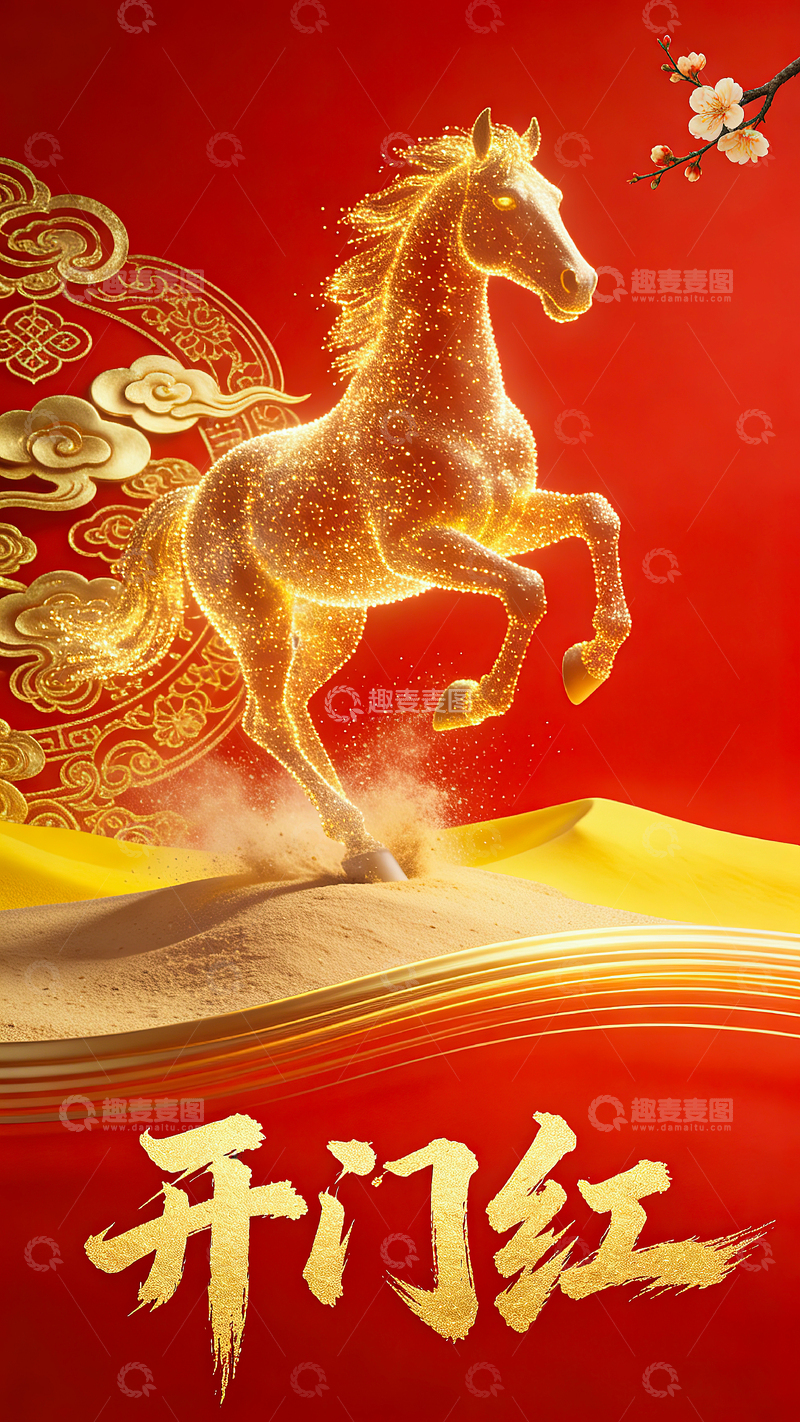 高清大图下载【趣麦麦图】马年开工海报-粒子奔马（开门红02）