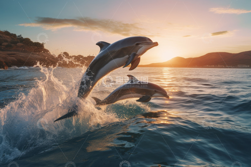 高清大图下载【趣麦麦图】跃出大海的海豚