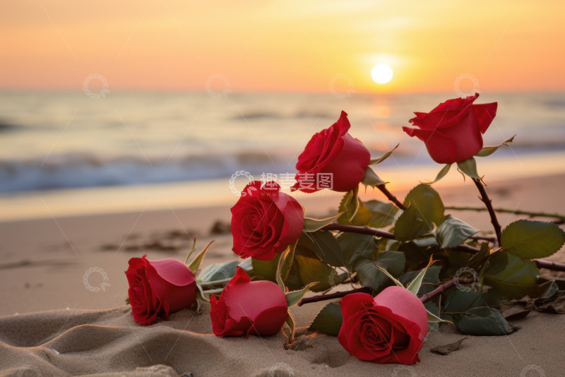 高清大图下载【趣麦麦图】沙滩上放置的玫瑰花