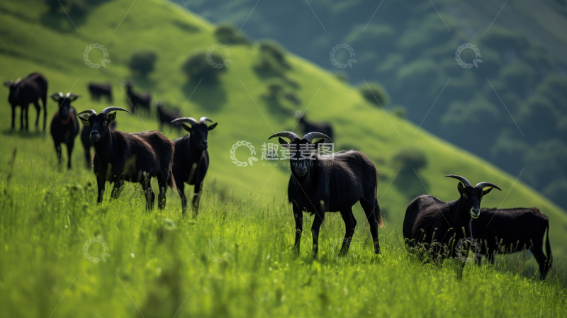 高清大图下载【趣麦麦图】山坡上的一群黑山羊
