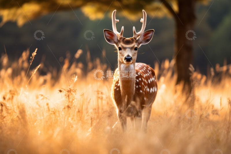 高清大图下载【趣麦麦图】草丛里的一只梅花鹿
